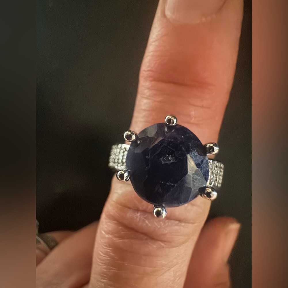 Genuine sapphire silver plated ring size 6